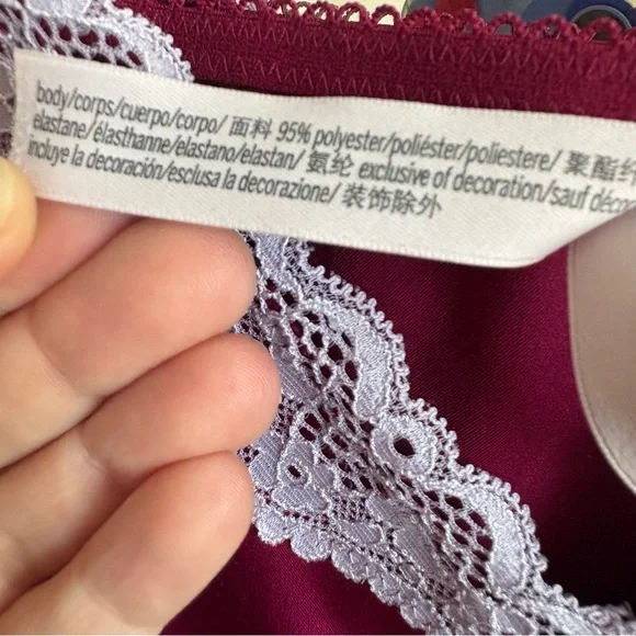 Victoria's Secret Magenta Satin Lace Trim Chemise - Picture 5 of 7